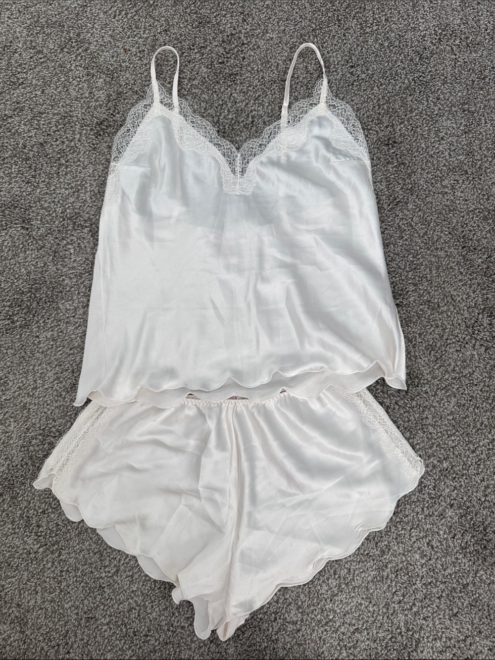Victorias Secret Lace Trim Satin Cami and Short Set - Off White